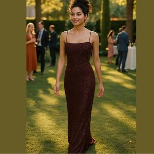 Y2K CRISTALL COLLECTION RUBY RED BEADED BACKLESS W SLIT FORMAL MAXI GOWN SZ 14